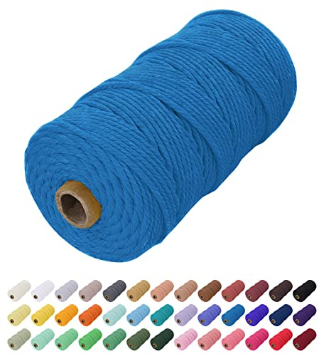 Uiopa Makramee Garn 2mm x 200m, Baumwollkordel Farbig Baumwollgarn Geflochten Baumwollseil, Natürliche Baumwollschnur für Wandbehang, Vorhang, Traumfänger, Hängepflanze, Deko (Blauer See)