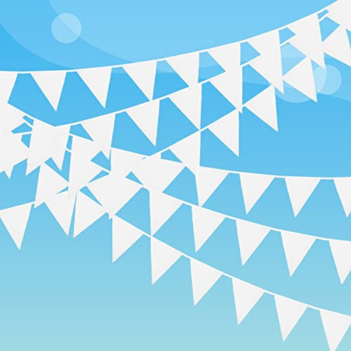 Laipuke 20m Stoff-Wimpelkette Weiß, Hochzeit-Girlande mit 80 Wimpeln, Für Hochzeit, Kinderzimmer, Geburtstag, Party (Wetterfest)