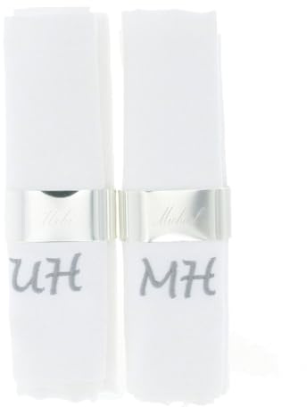 Jessis Geschenkeschmiede 2er-Set Serviettenringe mit Servietten, mit Namen gravierte Serviettenringe und mit Initialen bestickte Servietten