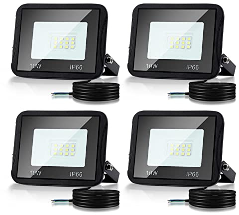 Cecaylie 4er 10W LED Strahler Außen, LED Fluter 6000K Kaltweiß 900LM LED Scheiwerfer IP66 Wasserdicht LED Flutlicht Außenstrahler Außenleuchte für Werkstatt Garage Garten