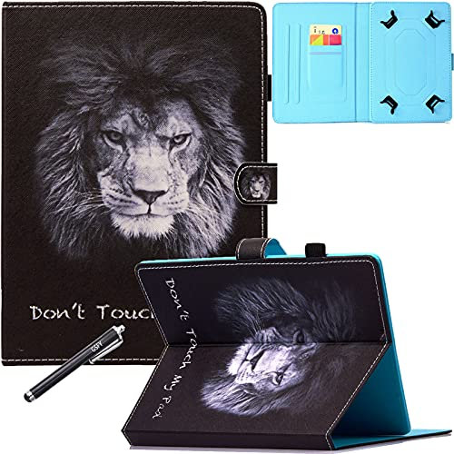 7 Inch Universal Case, GSFY Pretty Folio Stand Protective Case Leather Pocket Cover with Stylus Holder for Samsung/Kindle/Huawei/Lenovo/Nook 7.0 Inch Tablet, Cool Lion