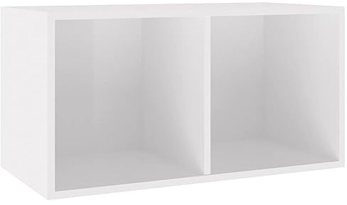 Homgoday Vinyl-Schallplatten LP Aufbewahrungsbox Einheit, Schallplatten Medien Lagerung Display Regal Organizer Einheit Fall Schrank Wohnzimmer Möbel Transportbox Hochglanzweiß 71x34x36 cm Holz