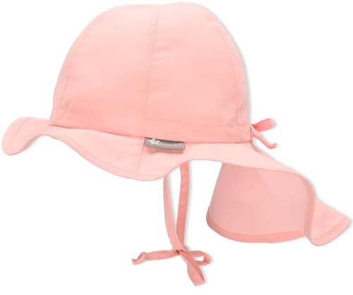 Sterntaler Sonnenhut - Mädchen Sommerhut - UV-Schutz 50+ Mütze mit breiter Krempe und Größenregulierung - Nackenschutz - Bindebänder - Baby Kinder Kopfbedeckung aus Popeline (Bio) -puderrosa, Größe 55