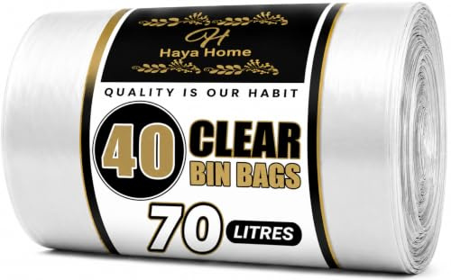 Haya Home 70 L 40 stora genomskinliga återvinningspåsar genomskinliga återvinningspåsar, soppåsar och avfallspåsar 120 Gauge sopsäckar tunga sopsäckar stora avfallspåsar från 100 % återvunnet material