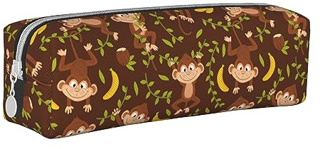 Melbrakin Federmäppchen mit niedlichem Affen-Bananenbaum-Motiv, Stifthalter, Leder, Bleistiftbeutel, Box, Organizer, Reißverschluss, Kosmetik, Make-up, Aufbewahrungstasche