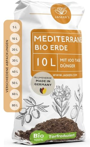 Bio Mediterran & Kübelpflanzenerde 10 L - 40% weniger Torf - Lavendel-Plumeria-Oleander Erde