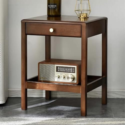 GHBXJX Kleiner Couchtisch mit Schublade, Sofa Beistelltisch mit Stauraum, Wohnzimmer Tisch für Couch, Klein Wohnzimmertisch Holz Stubentisch, Quadratisch Coffee Table, Gummiholz, 37.5x34x50 cm