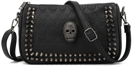 LHHMZ Damen Gothic Totenkopf Taschen Schwarze Totenkopf Nieten Umhängetasche Totenkopf Messenger Handtasche