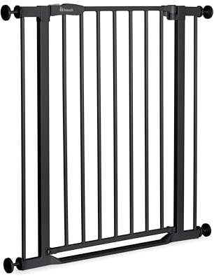 hauck Trappskyddsgaller dörrskydd Clear Steg 2, för bredder 75–80 cm, ultratunn tröskel, utan borrning, enkelhändig dubbelsidig öppning, manuell låsmekanism, metall (svart)
