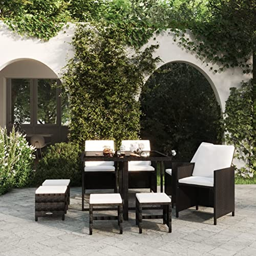 NITCA Rattan Essgruppe 8 Personen Gartenmöbel Essgruppe Garten Sitzgruppe Schwarz und Weiß Rattan Gartenmöbel Set Sitzgarnitur mit Auflagen für Garten Gartengarnitur Balkonmöbel Set Balkongarnitur