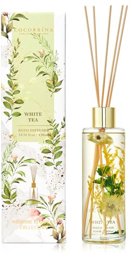 COCORRÍNA 430ml Ambientadores de Hogar, Té Blanco, Difusor de Varillas, con 8 Varillas Fragancia de Hogar para Baño Dormitorio Decoración de Hogar
