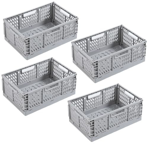 EURXLQ 4Pcs Caja Plegable Plastico Cajas Organizadoras Caja de Almacenamiento Portátil Adecuado para Oficinas, Cocinas, Baños, Habitaciones Almacenaje Plegables de Plástico (Gris, 15×10×6 cm)