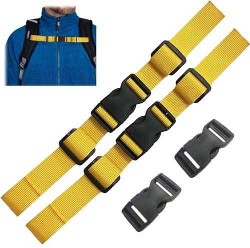 Bamyli 2 Pcs Backpack Chest Strap,Adjustable Backpack Sternum Strap Heavy Duty Chest Belt Harness with Quick Release Buckle for for Kids and Adults Outdoor Hiking,Jogging,Biking(Yellow)