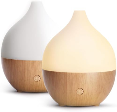 SALKING Diffusore di Oli Essenziali, 100ml Diffusore aromatico a grana di legno, Ultrasuoni Aromaterapia Diffusore con Luce bianca calda, Diffusore per Oli Essenziali Senza BPA 2pz