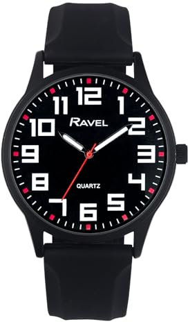 Ravel - Men's Black Cased Watch with Silicon Sports Strap and Highlighted Hour Markers - Analogue Quartz - RS003.03 - Black