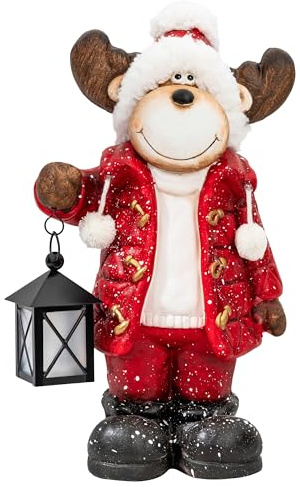 Kamelio Decorazioni di Natale 40cm Alce con Lanterna a LED e Timer Decorazioni Natalizie per Interni Figura Luminosa Statuetta Decorativa Illuminato Decorazioni Invernali