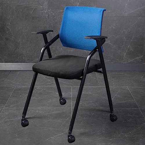 Ergonomische Konferenzstühle mit Rollen für Zuhause, Schule, Trainingsraum, blaues Netz-Stapelstuhl mit Armlehnen