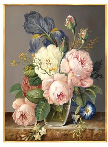 ZHAOLIN Vintage Frühlingsblumen Vase Leinwandgemälde Blumen Leinwand Pfingstrose Stillleben Poster und Drucke für Wohnzimmer Büro Dekor 70x100cm Rahmenlos