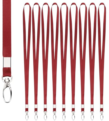 Segus Schlüsselband Lang, 10 Stück Schlüsselband Rot mit Drehbarem Metallclip, Umhängeband Schlüssel, Schlüsselanhänger Band für Ausweishalter, Namensschilder
