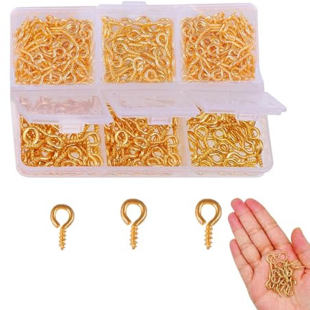 400 ganci a vite piccoli, con occhielli a vite, piccoli ganci per avvitare, viti ad anello, viti con occhiello con scatola portaoggetti, 3 misure oro, occhielli per gioielli, charm, perline