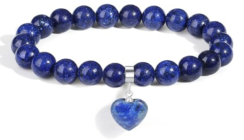AWARDSEN Lapislazuli Armband Edelstein Blau Herz Heilsteine Armband Damen, Blau Kristall 8mm Armband Edelstein Schmuck Geschenk für Frauen