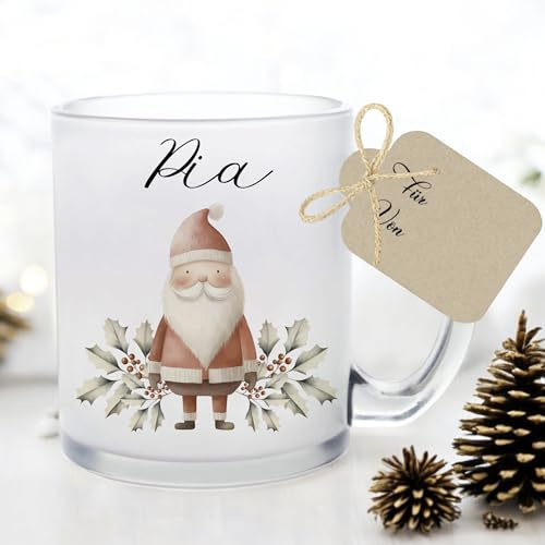 Manufaktur Liebevoll I Tasse Weihnachten Glastasse Glühweintasse mit Namen Weihnachtstasse personalisiert Tasse Nikolaus Weihnachtsgeschenke Kinder Glühwein Frauen Männer Kollegin Mädchen Jungen (Pia)