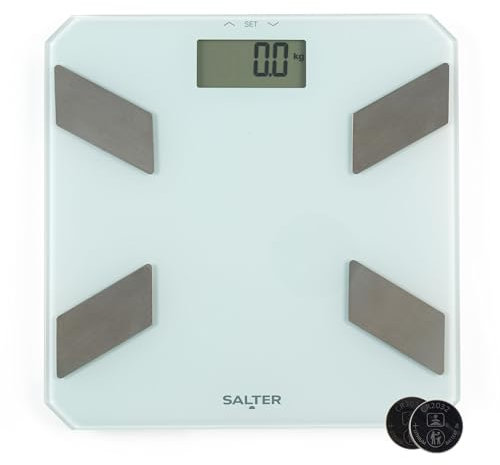 Salter Pèse Personne Électronique 180kg, Balance Connectée Multifonction avec Analyse Corporelle Complète, Mesure Poids/Graisse/Eau, Grand Écran LCD pour 9 Utilisateurs, Lecture Instantanée Premium