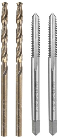 QUARKZMAN Juego de Machos y Brocas, 2pcs 8-32 UNC Machos de Roscar Rectos y 2pcs 3.3mm brocas Helicoidales, Sin Recubrimiento/Amarillo Tostado Hss-6542/M35 Hss-Co