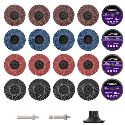 WOTAHI 2 Inch (50 mm) Flap Disc Set, 20 PCS Angle/Die Grinder Flap Discs | 40 Grit Aluminum Oxide, 60 Grit Zirconia, 100 Grit Ceramic, 120 Grit Silicon Carbide, 1/4 Inch Shank Double Rod Replacement