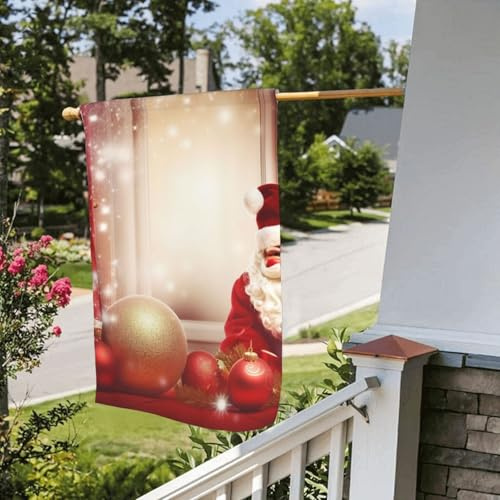 Bandiera stagionale da giardino bifacciale 28 x 40 pollici con Babbo Natale e palline, piccole bandiere da cortile per esterni, bandiera stagionale da fattoria floreale, decorazione per esterni, ban