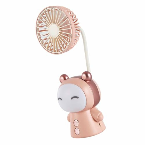 Ghzste High Power Cute Desk Fan with Night Light, USB Rechargeable Rabbit, Strong Wind Fan for Bedroom, Office, Student Dormitory with Light Function (Pink)