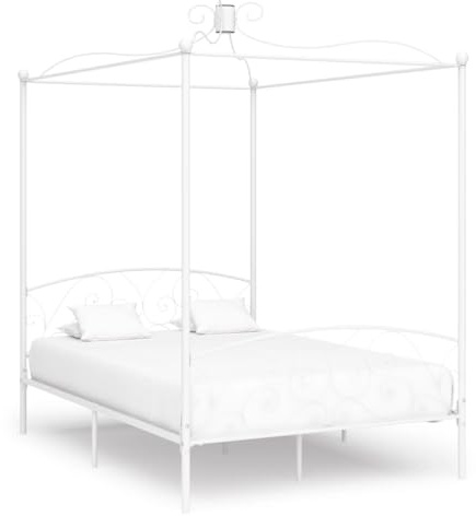 Ziaphsol Himmelbett-Gestell Weiß Metall 140 x 200 cm, Robustes Plattformbett für Schlafzimmer, Elegantes Design mit Vorhang-Option, Langlebige Konstruktion für Komfort
