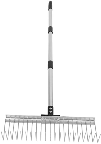Toyvian Rastrello per Foglie da Giardino in Metallo Attrezzo Manuale per Raccogliere Foglie e Detriti Design Ergonomico con Impugnatura Comfort Regolabile per Aree Difficili Compatto per F