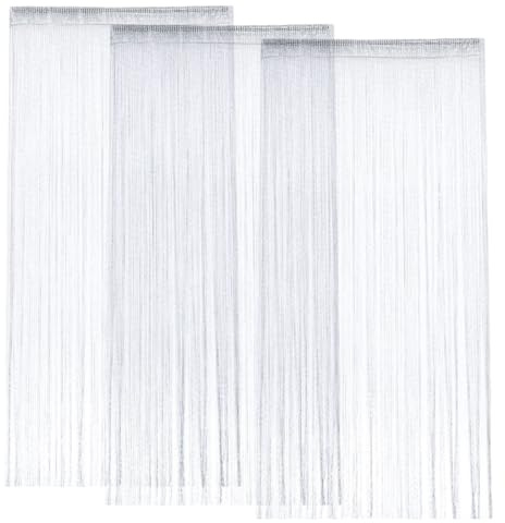 GOEDCH 3 pezzi tende a fili per porta: 100 x 200 cm, bianco glitterato, tenda per porta decorazione finestre, set di tende a fili, tenda a fili con brillantini, divisorio ambiente decorazione tenda