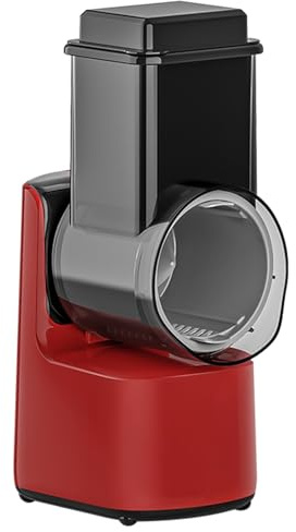 Rallador de Verduras Eléctrico 5 en 1, 5 Cuchillas de Repuesto Extraíbles, Cortador de Verduras Giratorio Automático for Rebanar y Triturar Ingredientes de Cocina(Red)