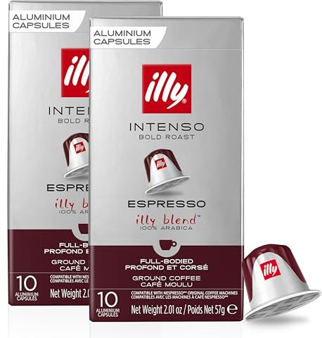 illy Coffee - Intenso Espresso Coffee Pods - Dark Roast - 100% Arabica Coffee Beans - Nespresso Compatible Capsules - 2 Pack (20 Capsules)