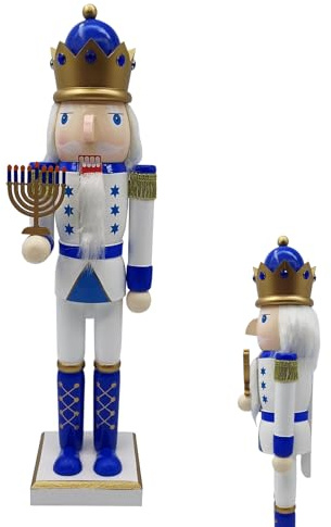 Generisch Figure Schiaccianoci in legno | Chanukka Legno Schiaccianoci Soldati Figura,Bianco E Blu Decorazione Da Tavolo Personaggio Da Collezione Per Credenza