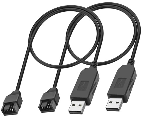 MEIRIYFA Lot de 2 câbles de ventilateur Step-Up USB vers 4 broches - USB type A vers 3 broches / 4 broches PWM - Câble adaptateur USB 5 V vers 12 V - Pour ventilateurs de refroidissement PC - 0,5 m