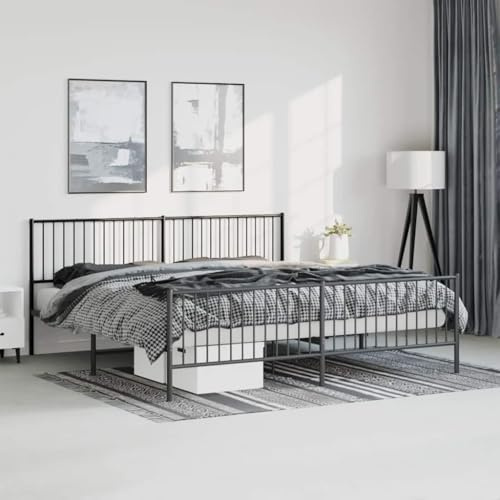 QJBSAVVA Doppelbett 207×198×90,5 cm Stahl Schwarz, mit Kopf-/Fußteil, Lattenrost, Stauraum, Matratze 193×203 cm separat