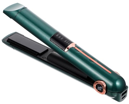 BIUDECO Fer à Lisser et Fer à Friser sans Fil Portable USB Taille Compacte Couleur Vert Foncé Réglage Température Ajustable Outil Coiffure Polyvalent pour Voyage et Usage Quotidien