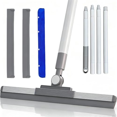 Squeegee Broom for Floor Shower Squeegee with Long Handle,Rubber Wiper 180° Rotating Head for Bathroom Tile Shower Glass Car Window Deck Patio Cleaning Wet Room Water Dust Hair Removal