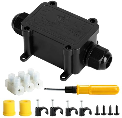 IP68 Waterproof 2 Way Cable Junction Box for 4-8mm & 6-11mm Diameter Wires | Plastic outdoor electrical connector with accessories, watertight housing for exterior wiring