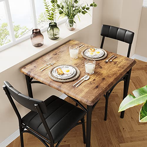 GarveeMore Essgruppen für 2 Personen, Kleiner Esstisch mit 2 Gepolsterten | Stühlen, 3 Teiliges Küchentisch mi 2 Stühlen für Bistro, Küche, Wohnzimmer, Balkon, Restaurant - Retro-Holzfarbe