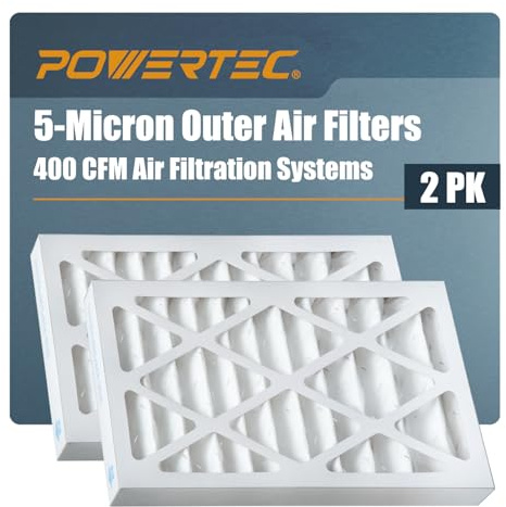 POWERTEC Filtro de aire exterior 75040 para sistema de filtración de aire POWERTEC AF4000, 5 micras, paquete de 2