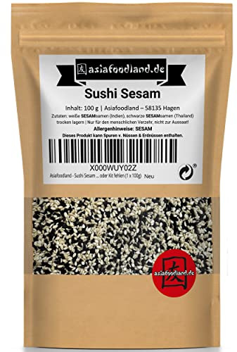Asiafoodland - Sushi Sesam Mix - weißer und schwarzer Sesam für Inside Out und California Rolls - super als Topping und Deko - darf in keinem Set oder Kit fehlen (1 x 100g)