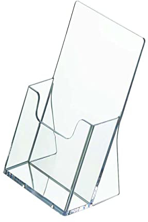 ogoPLUS 5 Stück Prospektständer DIN lang Hochformat / Prospekthalter Flyer-Ständer Werbung Aufsteller Tisch-Prospektständer / Prospektbox / Werbung, glasklar, leichte Neigung für optimales Blickfeld