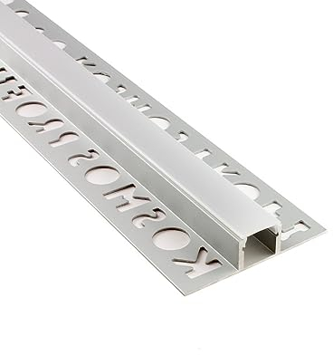 LED Aluprofil T77 Bordüre 10mm silber Fliesenprofil + Abdeckung Fliesen für LED-Streifen-Strip 2m milky