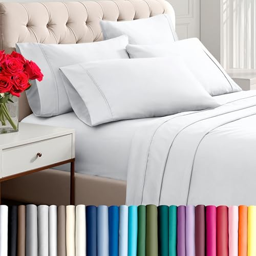 Bare Home Hotel Luxury Twin Sheet Set, Extra Soft - 4 Piece Set - Deep Pockets - Easy Fit - Cooling & Breathable - Wrinkle, Fade, Stain Resistant - Includes 2 Pillowcases (Twin, White)