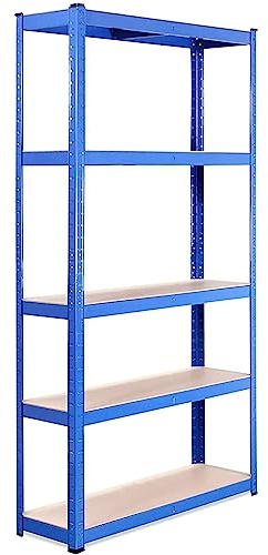 Scaffalature PER Garage - 180 x 90 x 30cm - Scaffalature per Carichi Pesanti - Scaffali di Stoccaggio - 5 Scaffalature - Blu - 5 Ripiani - 875KG di Capacità (175KG Per Ripiano) - Workshop, Ufficio