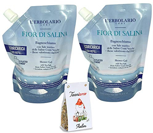 2x L' Erbolario - Bagnoschiuma Fior Di Salina - EcoRicarica da 500 ml | 2 confezioni risparmio da 500 ml l'una | Confezione Risparmio ed Ecologica + OMAGGIO Sapone Profumato Florinda